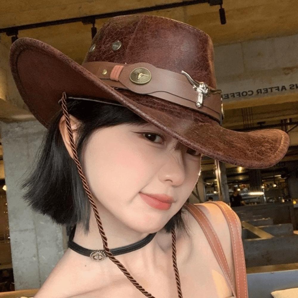 Ethnischer Stil Western Cowboyhut Kunstleder Ritterhut Coole Schirmmütze Radfahren