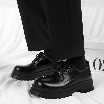 Scarpe Formale da Uomo con Zeppa Spessa Punta Rotonda Slip On Scarpe in Vera Pelle Scarpe Casual con Lacci Scarpe Quotidiane da Matrimonio e Festa per Uomo