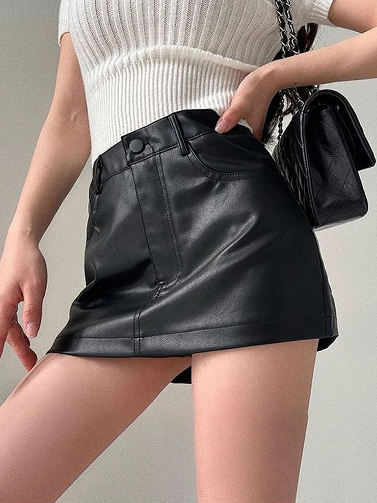 PU Leather Mini Skirt for Women Black High Waisted A-line Shorts Skirts Sexy Fashion Babes Y2k Clothes Autumn Winter