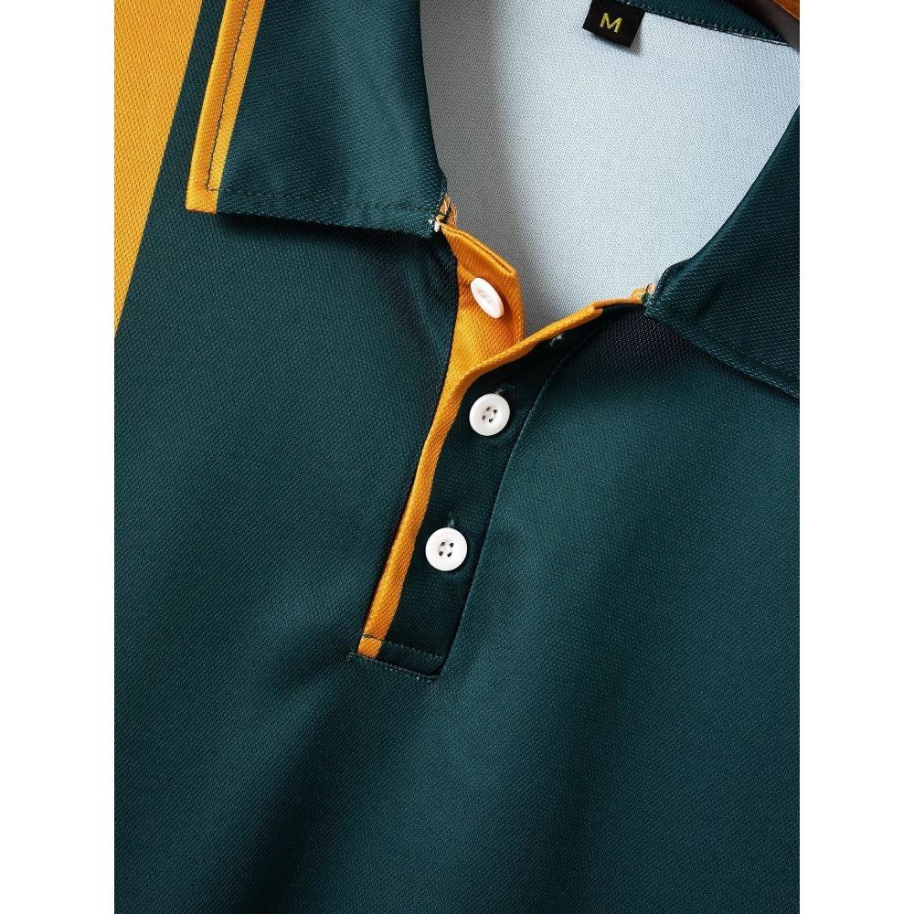 Men's Casual Chest Printed Lapel Button Versatile T-shirt