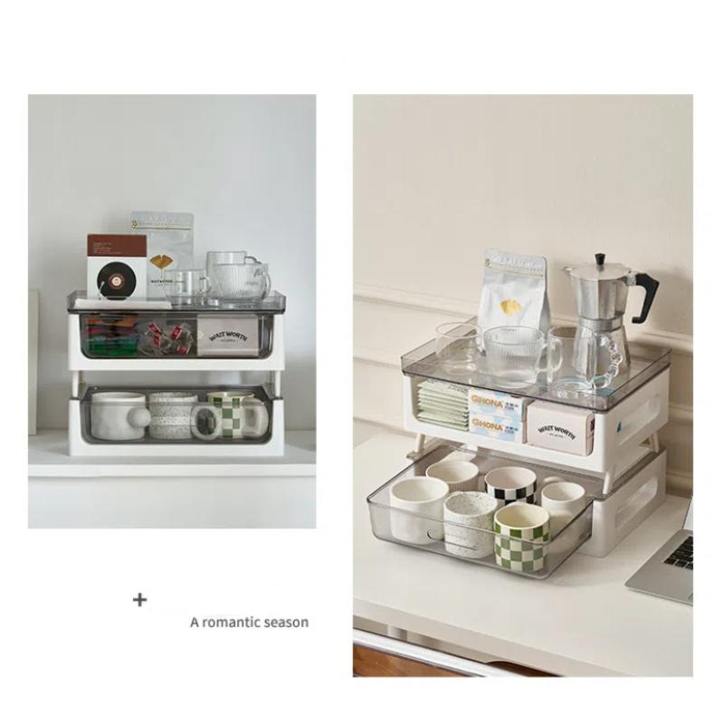 Coffee Table Dust-proof Cup Storage Box Plastic Multi-layer Transparent Storage Rack Drawer-type Office Storage File Storage