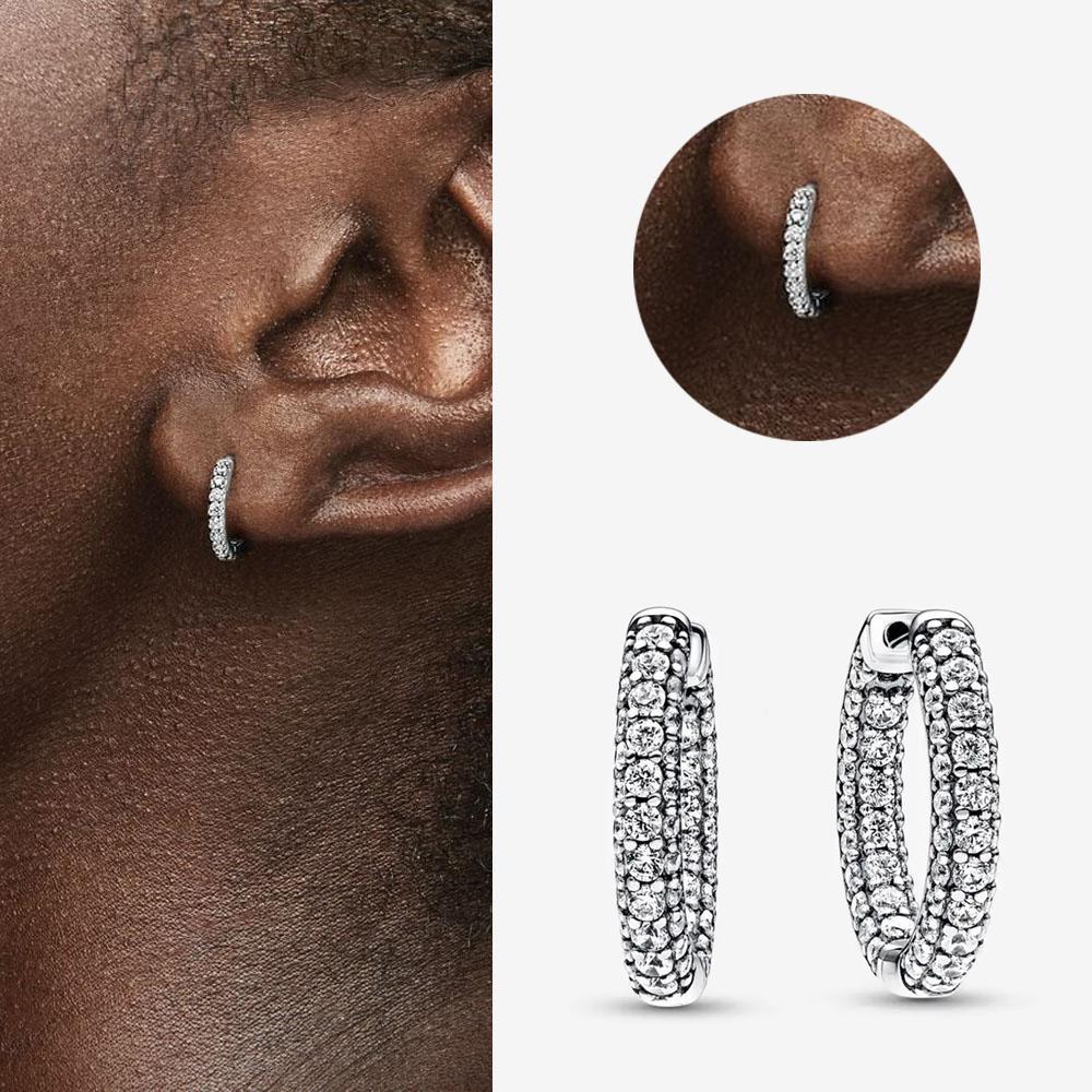 Authentic 925 Silver Cherry Blossom Bow Heart Hoop Stud Drop Earrings plata de ley Jewelry DIY Birthday Gift Original
