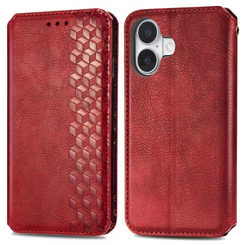 For iPhone 16 PU Leather Case Rhombus Imprint Wallet Stand Phone Cover B