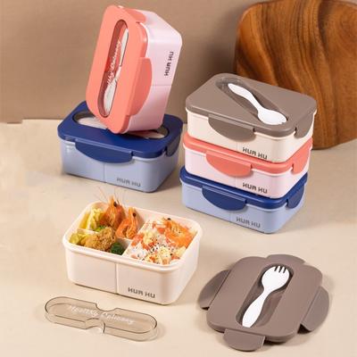 Plastic Kid Lunch Box Portable Divided Microwave BPAfree Bento Box With Fork Buckle Seal Food Container For Back To School Work