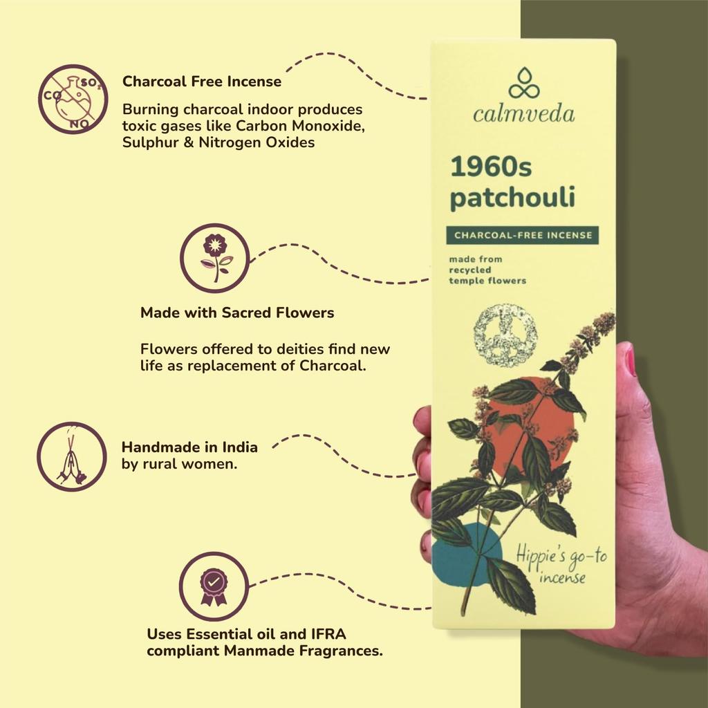 Bâtonnets d'encens au patchouli des années 1960 - Paquet de 80 bâtonnets d'encens sans charbon