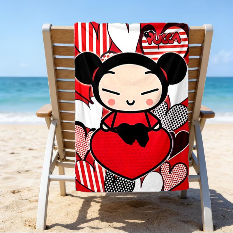 proof beach towel with a Pucca3 pattern - soft,absorbent,quick-drying,machine washable - perfect for swimming,camping,bathing