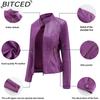 BITCED Women's Slim-Fit Leather Jacket - Lightweight Spring/Autumn Outerwear Motorcycle-Style Oversized Stand Collar Leather Jacket