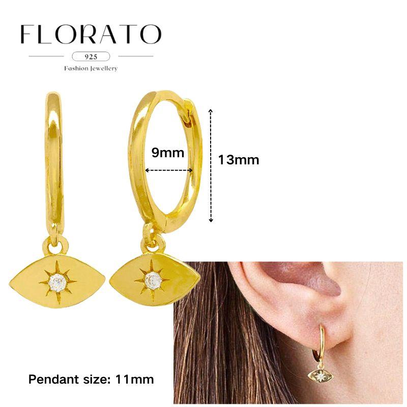 Evil Eye 925 Silver Ear Needle Exquisite Shell Zircon Retro Geometric Pendant Earrings for Women Fashion Party Jewelry