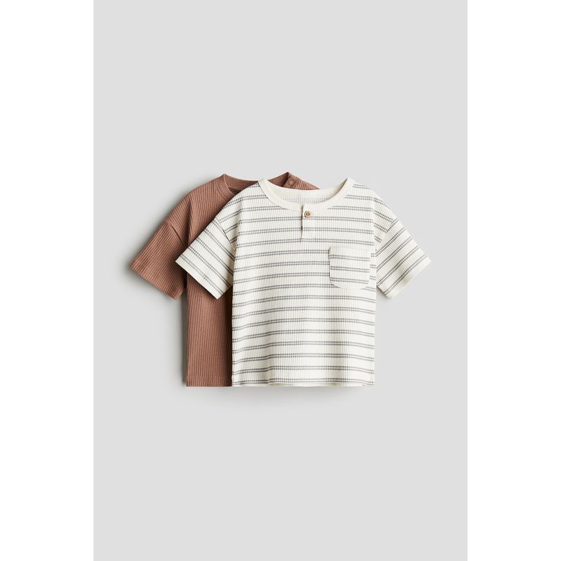 

HM Children s Autumn Clothing Baby Boy 2-Piece Rib Jersey Tops 1235380 Brown/Stripes 66/48