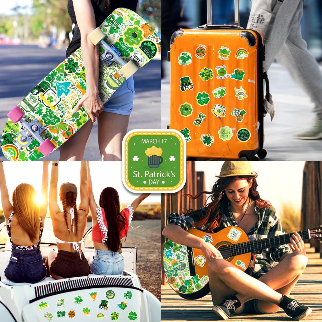 50Pcs St Patrick's Stickers - Lucky Shamrock Vinyl Decals for DIY Crafts & Decor (5x4.9cm)