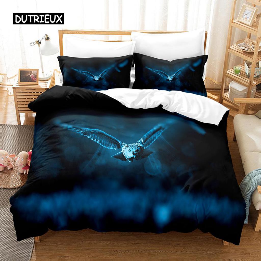 Owl Duvet Cover Set Microfiber Cute White Owl Comforter Cover Bird Animal Quilt Cover for Boys Teens Adults Double Queen Size
