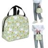 White Chickens And Floral Pattern Insulated Lunch Bag for Women Kids Leakproof Food Boxes Thermal Lunch Box Tote