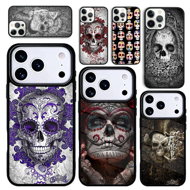 Capa Case for iPhone 17 Air 16 Pro Max 15 Plus 11 13 Mini 14 12 Back Phone Cover calaveras floral sugar skull