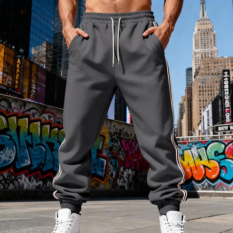 Pantalons de jogging pour hommes à rayures latérales, taille élastique avec cordon de serrage, pantalons décontractés et athlétiques avec poches