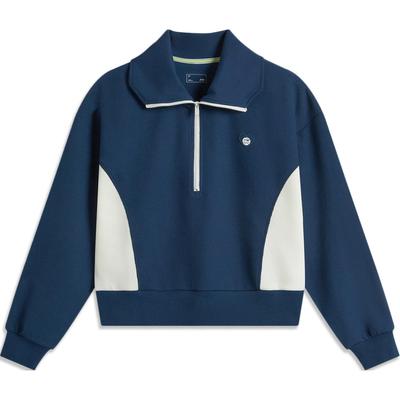 Li Ning Color Block Polo Kragen Bequemes Atmungsaktives Lockeres Sweatshirt Damen Sweatshirt Tiefmarineblau Creme AWDU604-2