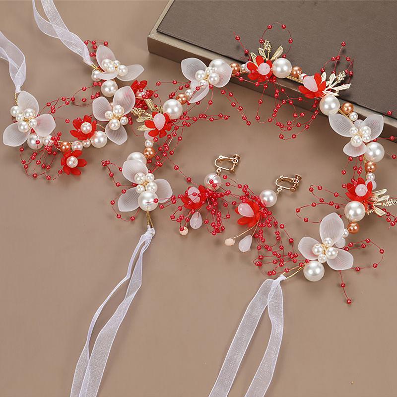 Bridal Pearl Hair Headdress Flower Wreath Bride Garland Head Hoop Headbands Hair Jewelry