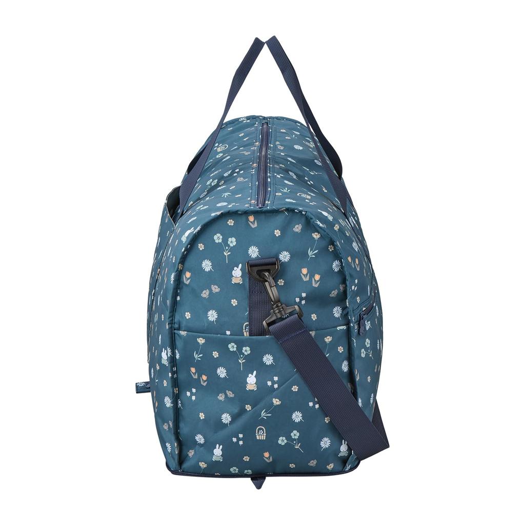 Folding Boston Bag, Large, Miffy HPL0004, B273, Navy Small Flowers