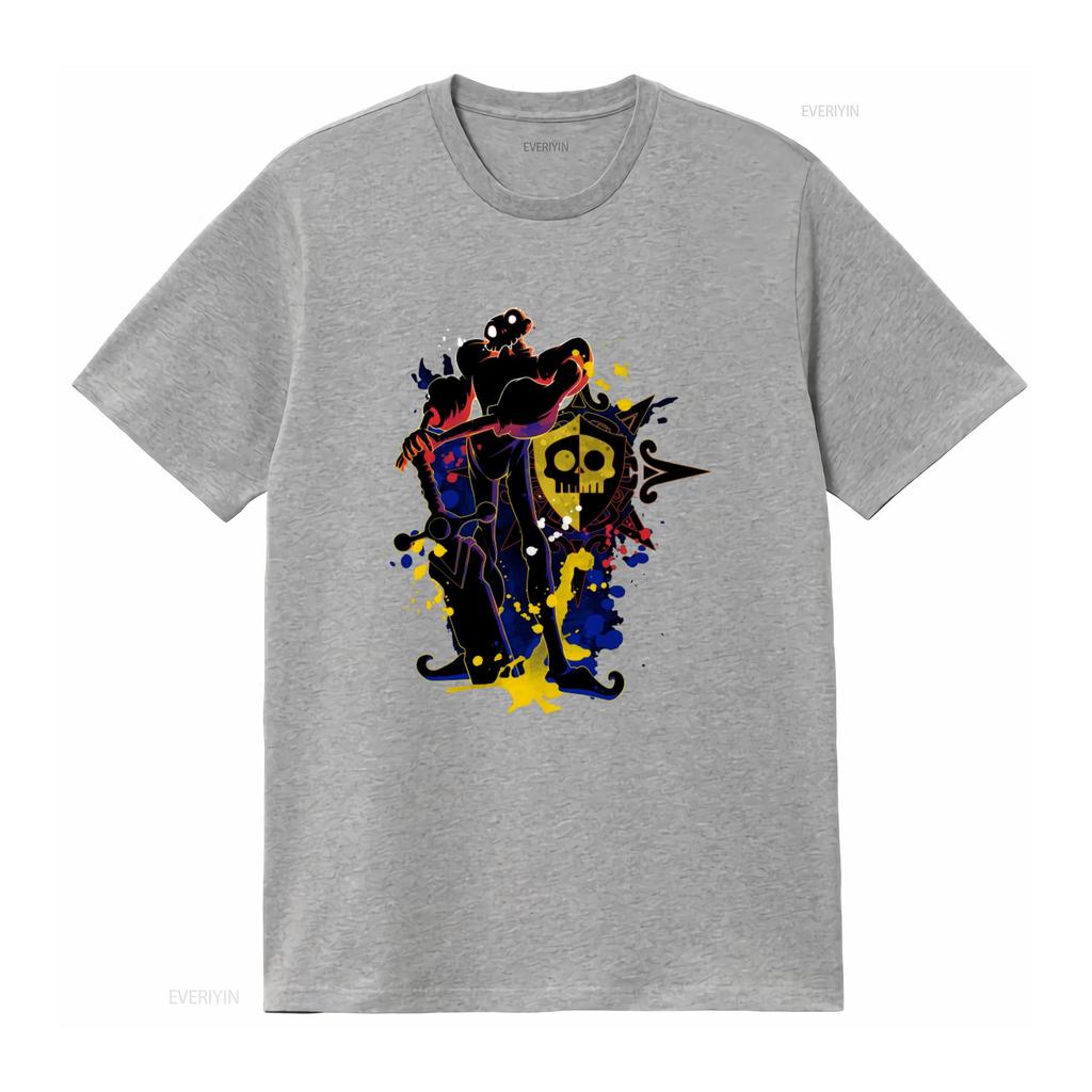 Medievil Sir Daniel Fortesque Retro Videospiel Gaming T-Shirt mit Totenkopfschild-Druck vintage gewaschen Designerbekleidung