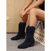 New Rivet Pointed Toe Mid-Top Boots Women's 2025 Winter Thick Heel Suede V-Mouth Knight Boots