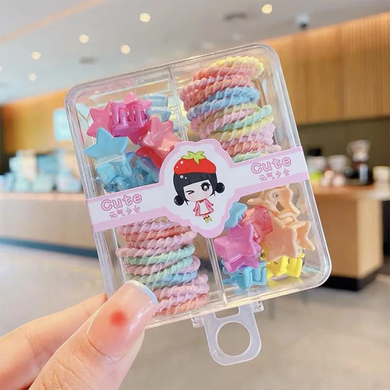 

Мини 40 шт. эластичных резинок для волос и 14 заколок для волос, новая мода для маленьких девочек, милые кавайные аксессуары для волос, коробка с подарками на Новый год