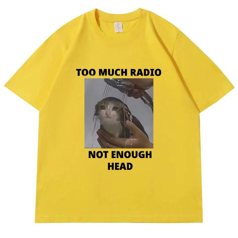 Funny Cat Harajuku Graphic Tshirts Too Much Radio Not Enough Head Hipster Women Casual Short Sleeve Tshirt Streetwear