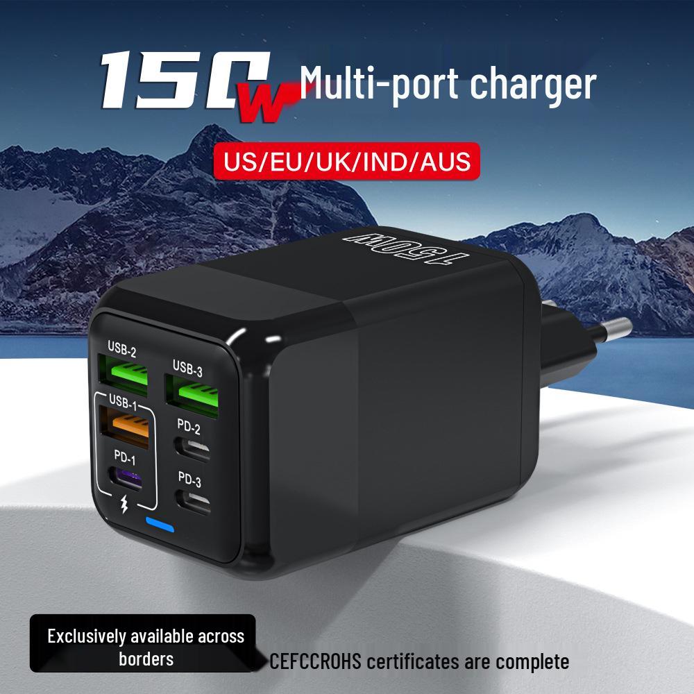 150W Multi-Port Charger: 3 USB + 3 PD Fast Charge, Euro & UK Standard
