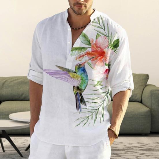 Summer Shirt Half Sleeve Single-breasted Chinese Style Stand Collar Men Top Daily Garment