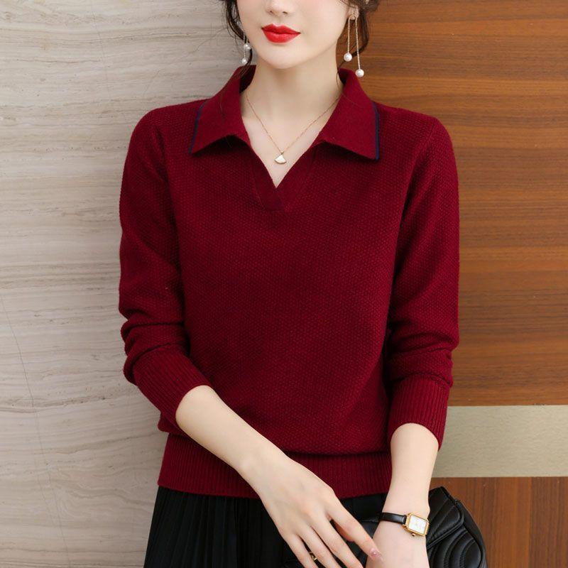 

Женская одежда Отложной воротник Пэчворк Однотонный Темперамент Интеллектуальный Достойный Осень Зима Толстые Пуловеры Элегантный 5XL бордовый