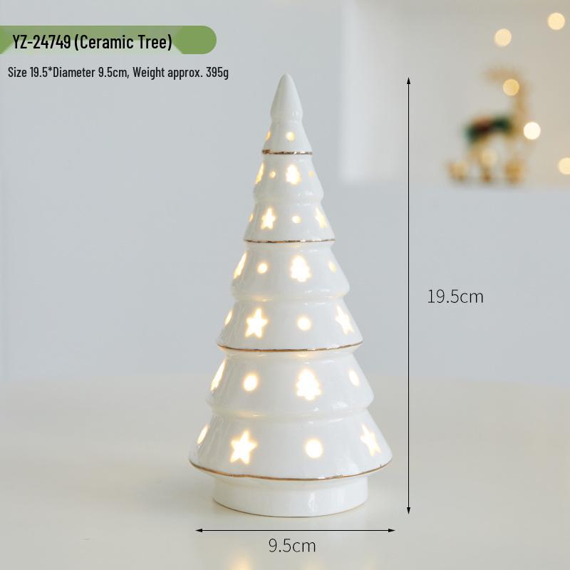 Christmas Ceramic Glowing Tree House Ornament - Desktop Scene Decoration Prop & Gift