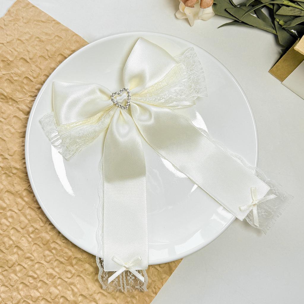 2pcs Long Ribbon Bow Hair Clips Long Tassel Bow Hairpins Lace Embroidered Bow Barrette With Rhinestone Heart For Women Girls