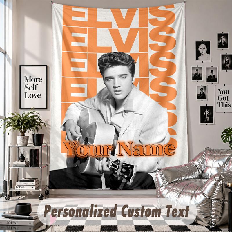 Wall Hanging Tapestry With Custom Name & Text, Elvis Presley Decorative Tapestry For Bedroom