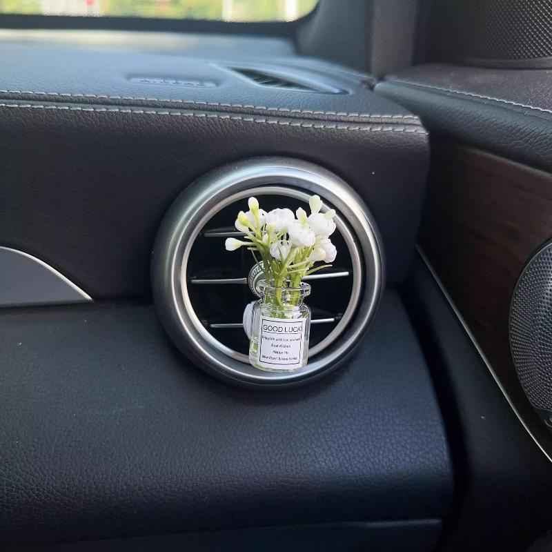 Car Center Console Air Outlet Simulated Flower Clips Ornaments Baby'S Breath Jasmine Vase For Girls Car Decorations