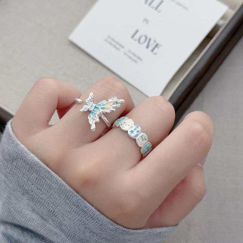 Candy Dice Gradual Change Color Enamel Butterfly Open Ring Simple Niche Design Unique Advanced Sense Stacked Ring