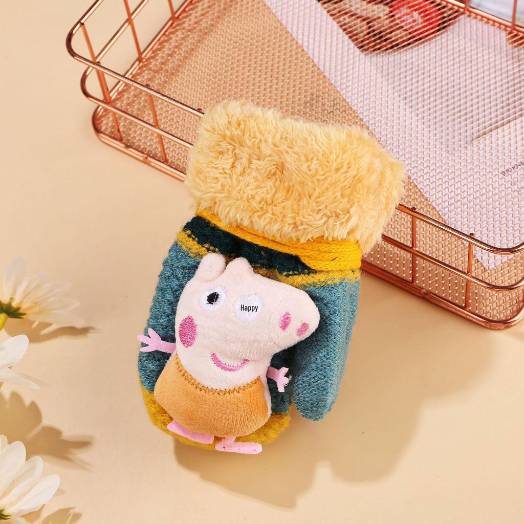 Cartoon Flip-Top Neck-Hanging Winter Gloves for Boys & Girls - Windproof, One-and-a-Half Layer Cycling Gloves