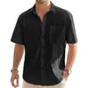 Camisas masculinas de algodão e linho de manga curta, camisas casuais leves com botões, férias, praia, verão, tops com bolso