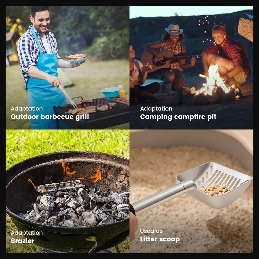 Adjustable Fireplace Shovel 41.5-52.5 CM Retractable Stainless Steel Fire Pit Shovel with Hollowed Out Sieve Mesh Cleaning Tools