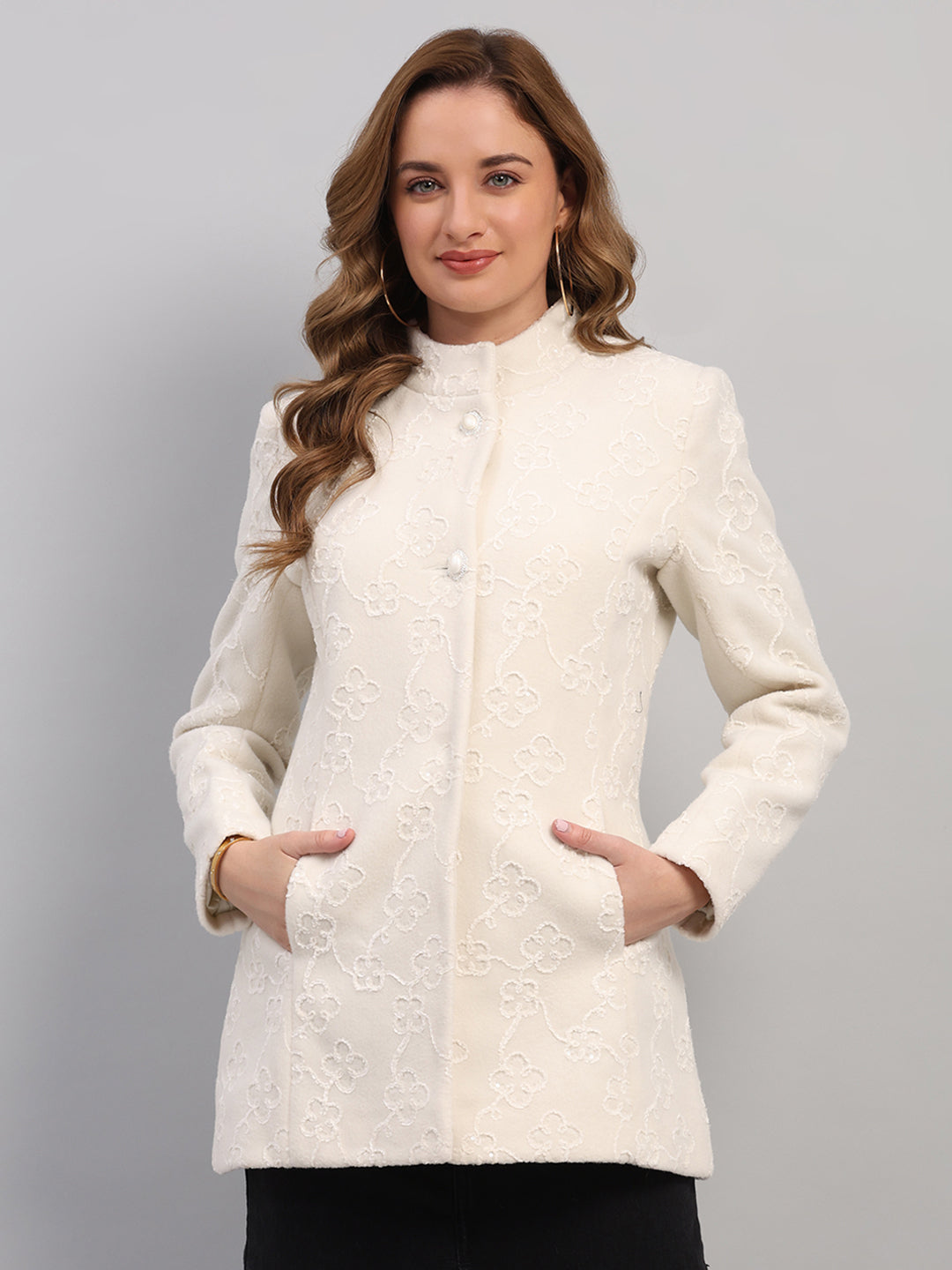 Monte Carlo Women Regular Fit Off White Coat M покинуть белый