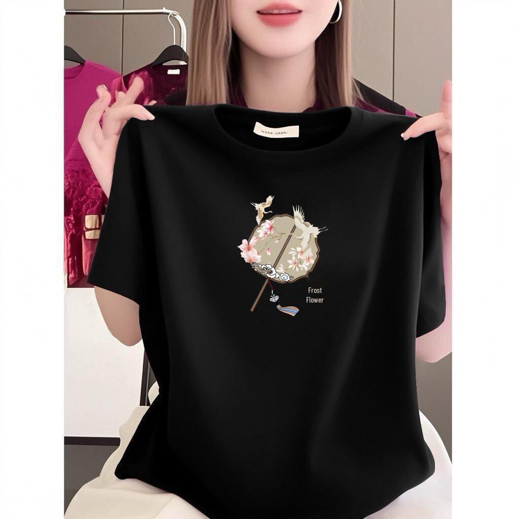 Women's Summer Short-sleeve Printed T-shirt - Loose, Slimming, Casual Wear