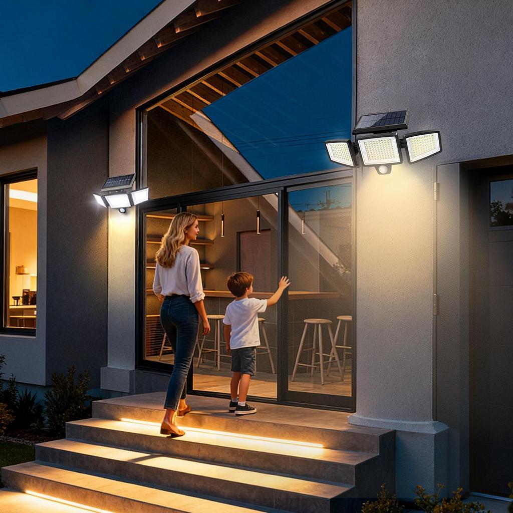 Solar Lights Outdoor Waterproof With Remote Motion Sensor 2500 LM Waterproof Lamp 3-Heads Outdoor Solar Yard Lights For Outside
