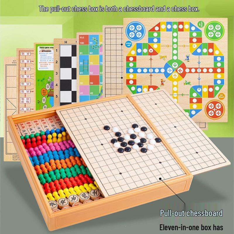 Multi-game Board Set: Ludo, Five-in-a-Row, Chinese Chess, Checkers, Animal Adventure, Kids' Chess