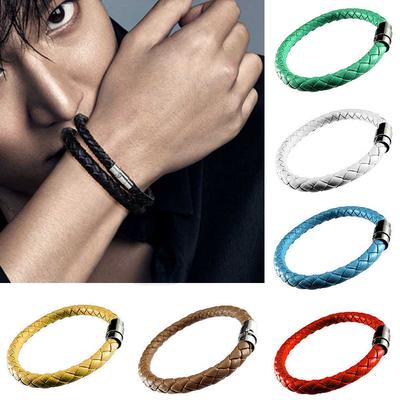 1 Peça Pulseira Trançada Wrap Feita à Mão Seda Moda Fecho Magnético Aço Trançado Couro Corda de Couro