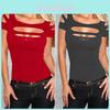 Premium Quality Summer Women's T-shirt Short Sleeve Broken Style Stretch Blouse For Nightclub