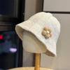 Flower Knitted Versatile Bucket Hat Women Autumn and Winter Show Washbasin Hat Big Head Circumference Warm Bucket Hat Tide