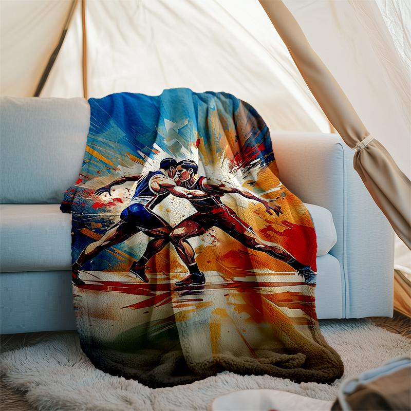 wrestling Theme Printed Blanket - Perfect for Couch, Bed, Travel & Outdoor Use | Machine Washable, Cozy & Durable.