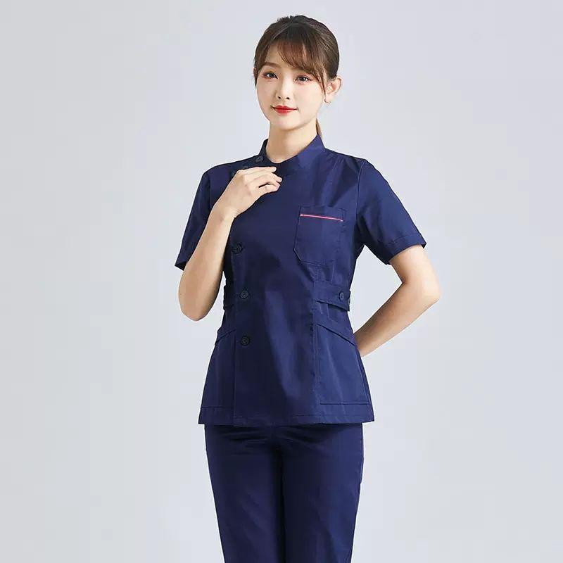 Navy Blue Long Sleeve Nurse Uniform Set for Spring & Autumn - Dental, Beauty Salon, Medical Use