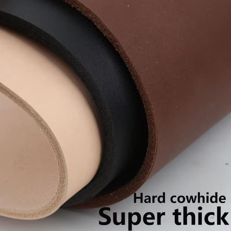 4mm Thickened Sturdy Vegetable-tanned Genuine Cowhide Leather Material, Natural Brown and Black, for Handmade DIY Leather Projec
