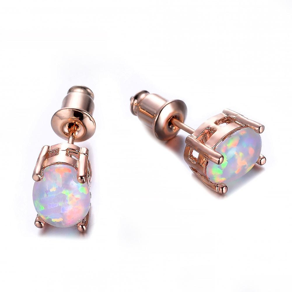 Wish European and American Ins Simple Style Oval Opal Stud Earrings Mini Cute Versatile Girl Heart Earrings