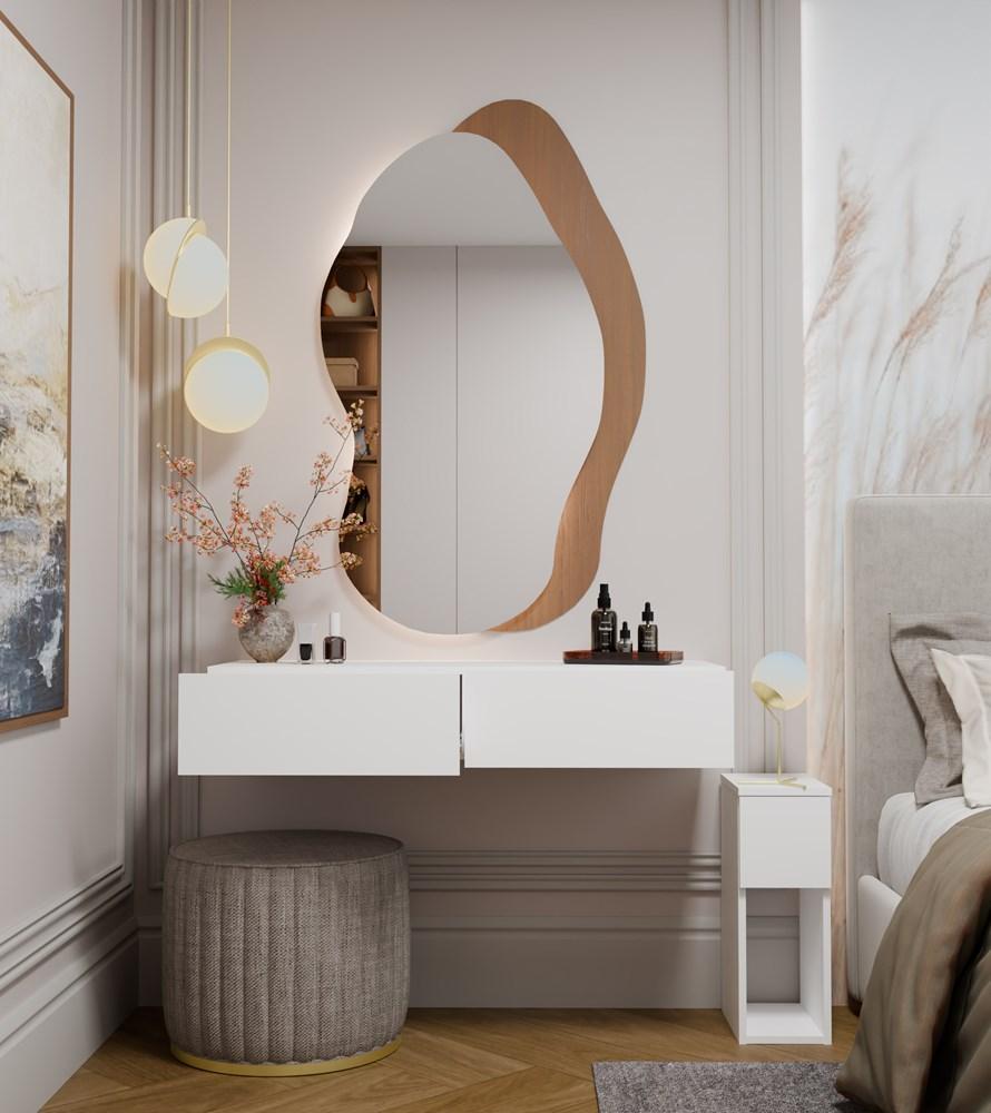 Toeletta Cosmetica da Parete Mika 110 Cm 2 Cassetti per Camera da Letto Bianca