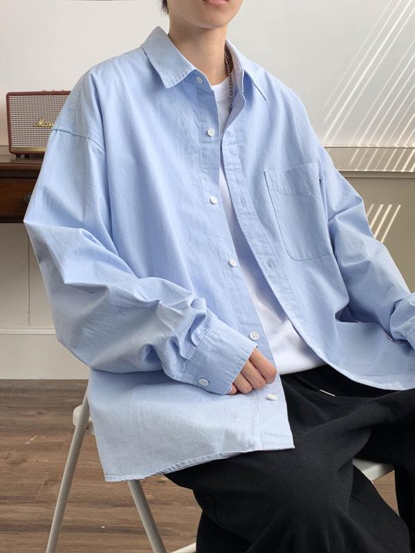 Japanese CityBoy Solid Color Layered Lapel Long-Sleeve Summer Men's Shirt Jacket