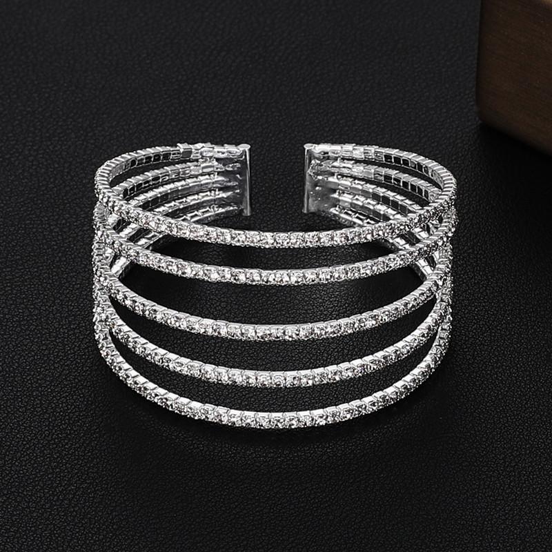 Bridal accessories, temperament full diamond open elastic bracelet multi-row claw chain pearl bracelet